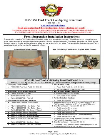 1953-1956 Truck - Mustang II Front End Kit - Total Cost Involved