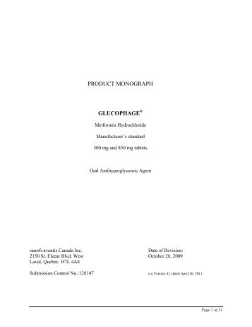 GlucophageÂ® product monograph - Sanofi Canada