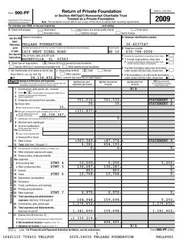 Tellabs Foundation 2009 Tax Return Form 990-PF