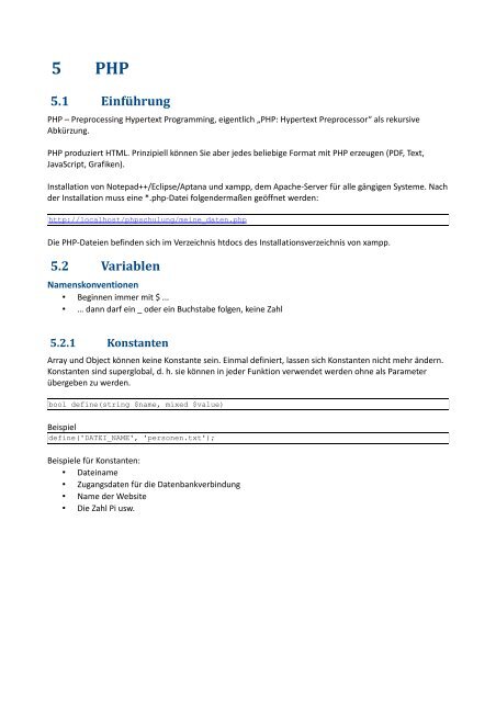 5.15 Objektorientierte Webentwicklung - valentinkoch.de