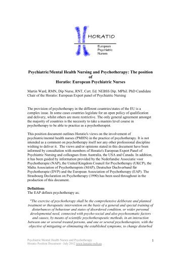 Psychiatric/Mental Health Nursing and Psychotherapy: The ... - Horatio