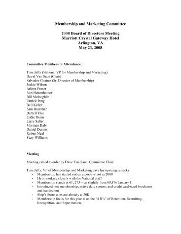 Membership and Marketing Committee Meeting Minutes