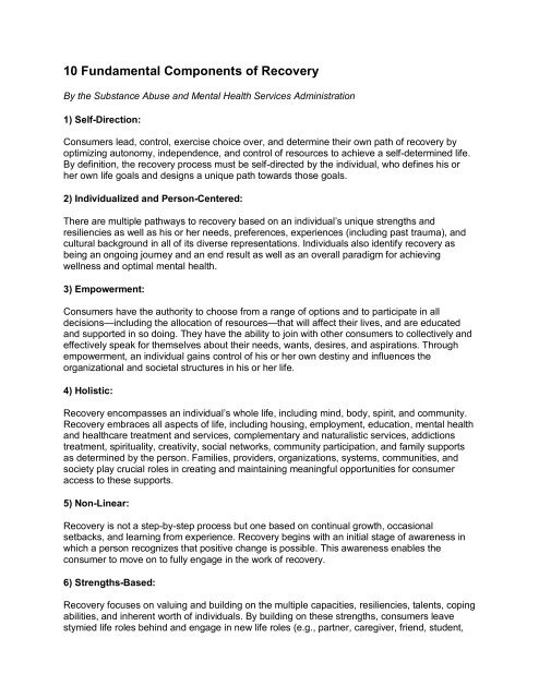 Recovery Components 10 Fundamental Components of Recovery - Missouri Department of ...