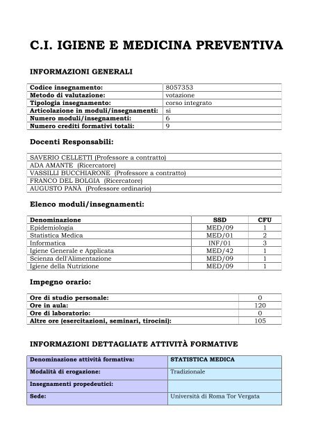 Insegnamenti primo anno - Podologia - FacoltÃ  di Medicina e ...