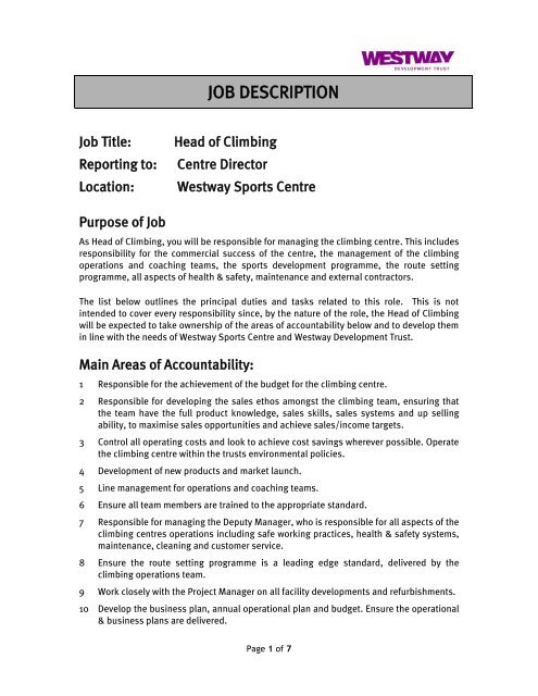 JOB DESCRIPTION Leisure Opportunities