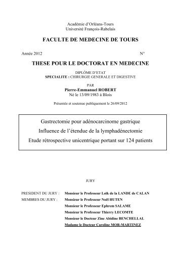 FACULTE DE MEDECINE DE TOURS THESE POUR LE ...