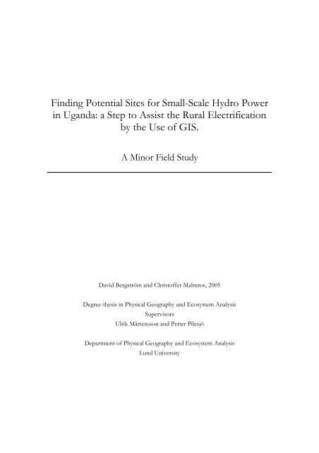 Finding Potential Sites for Small-Scale Hydro Power in Uganda: a ...