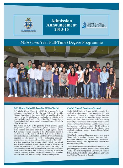 JGBS MBA Brochure single page - Jindal Global Business School