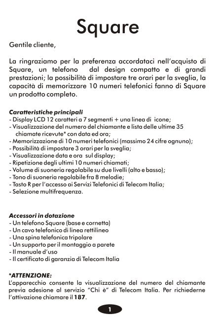 Manuale d'uso Square - Telecom Italia