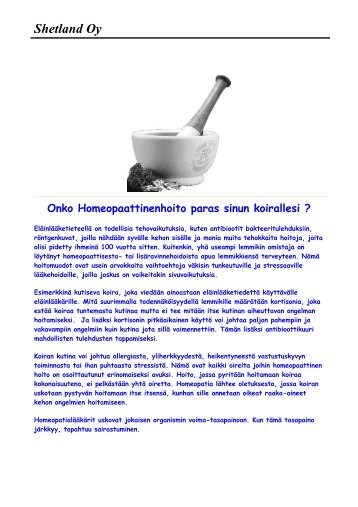 Onko homeopattinen hoito parasta sinun koirallesi - Shetland Oy