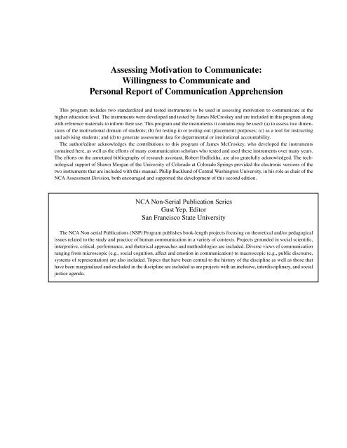 Assessing Motivation to Communicate - National Communication ...