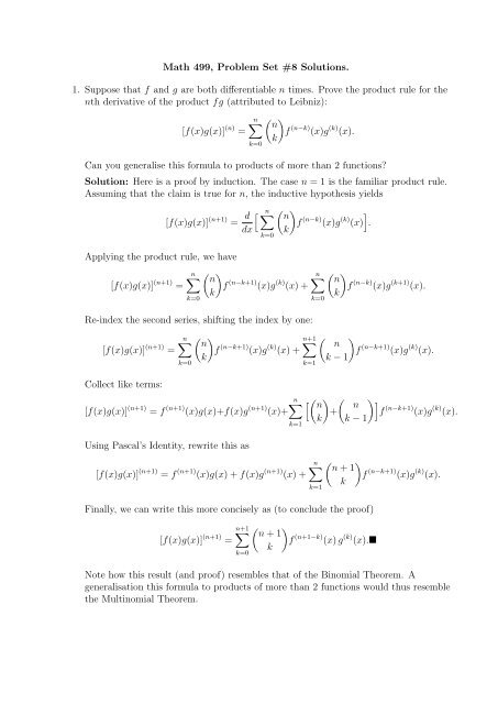 Math 499, Problem Set #8 Solutions. 1. Suppose that f and g are ...