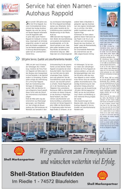 60 Jahre Volkswagen Partner - Autohaus Rappold Gmbh