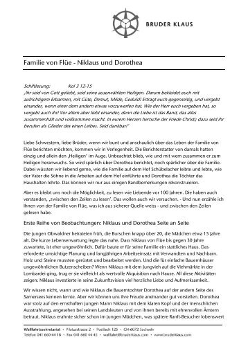 Familie von FlÃ¼e - Niklaus und Dorothea - Bruder Klaus