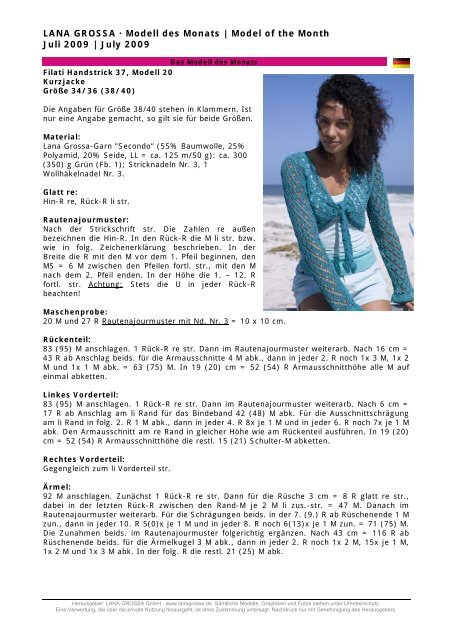 Lana Grossa A Modell Des Monats Model Of The Month Juli 09