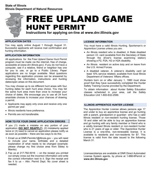 Free Upland Game Hunting Permit Instructions - Illinois DNR - State ...
