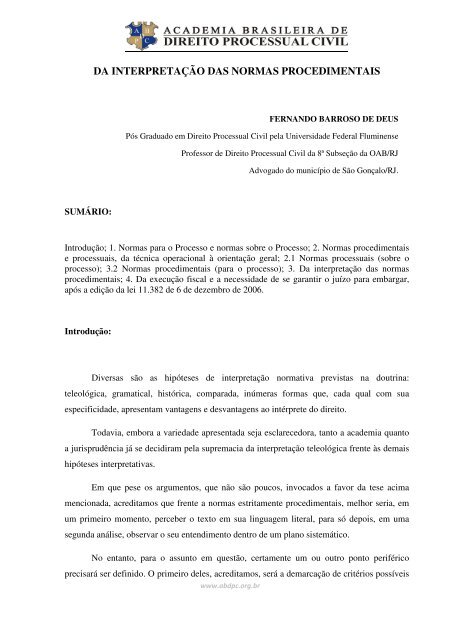 da interpretaÃ§Ã£o das normas procedimentais - Academia Brasileira ...