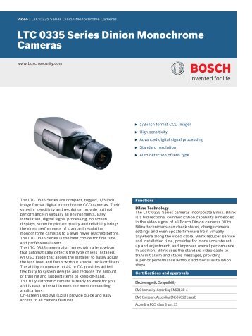 LTC 0335 Series Dinion Monochrome Cameras - Bosch Security ...