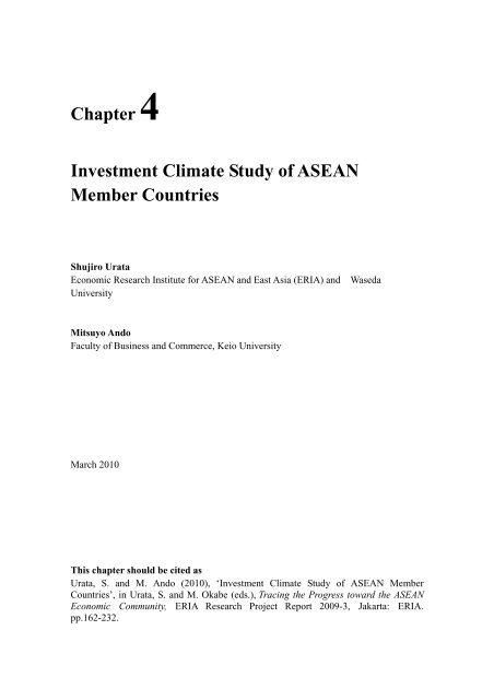 Chapter 4 Investment Climate Study of ASEAN Member ... - ERIA