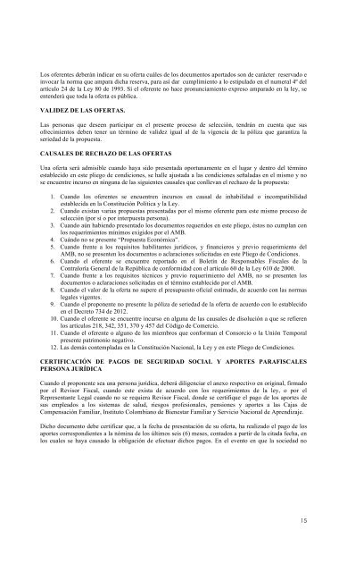 area metropolitana de barranquilla pliego de condiciones definitivo ...