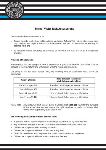 School Visits Risk Assessment - Pizza Express