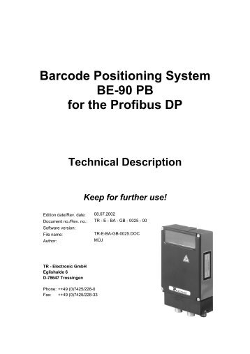 Barcode Positioning System BE-90 PB for the ... - TR Electronic