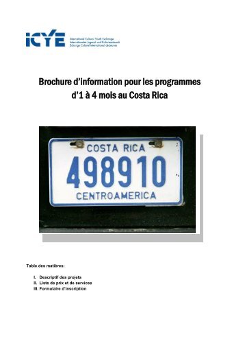 brochure d'information pour le Costa Rica - ICYE