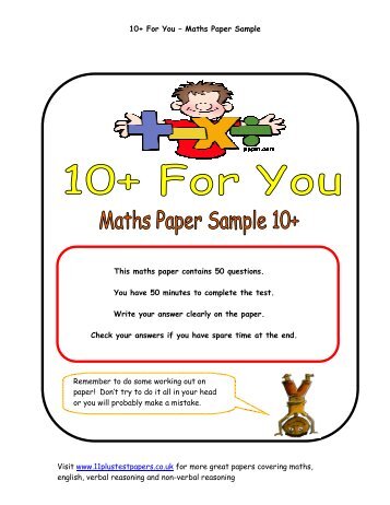 10+ For You – Maths Paper Sample - 11+ Mock Tests - Home Page