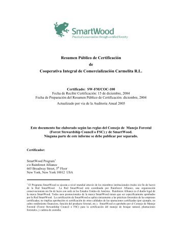 Resumen PÃºblico de CertificaciÃ³n de - Rainforest Alliance