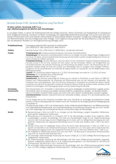 Factsheet Maximus Long Flex Bond - fairvesta Europe AG