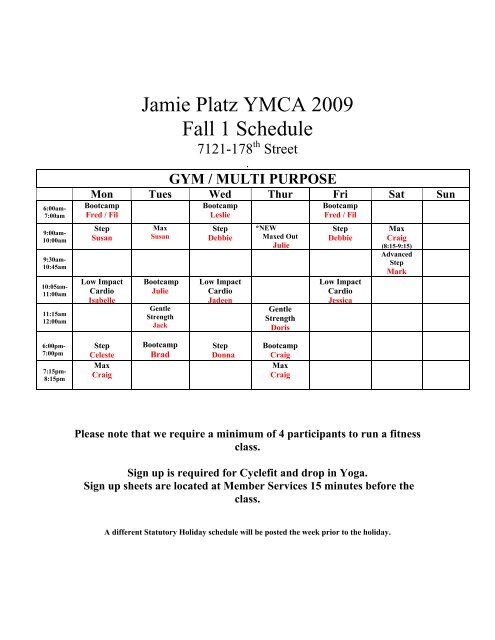 Jamie Platz Ymca 2004 Fall Fitness Schedule