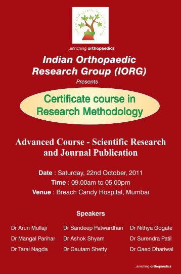 Course In Research Publication - Orthopaedic Principles