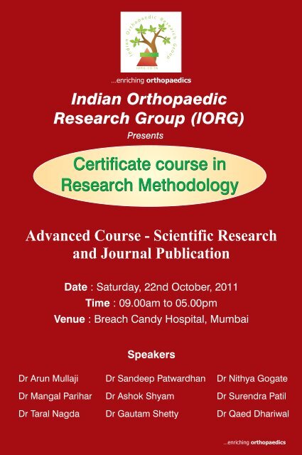 Course In Research Publication - Orthopaedic Principles