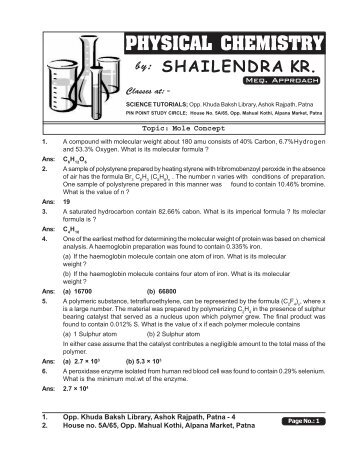 Mole Concept (Assignment) - Shailendra Kumar Chemistry