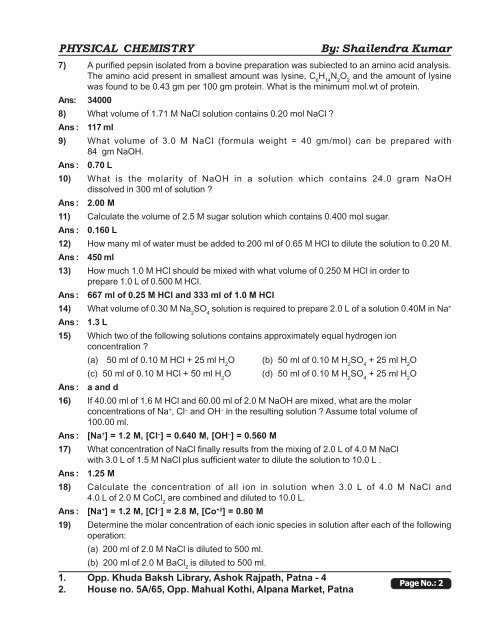 Mole Concept (Assignment) - Shailendra Kumar Chemistry