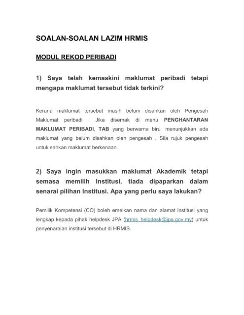 Soalan-soalan lazim HRMIS