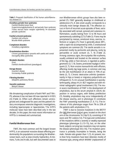 Autoinflammatory diseases: the hereditary periodic fever syndromes