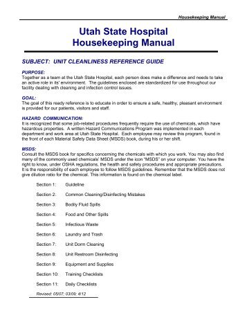 Housekeeping Manual - Utah Department Of Human Services