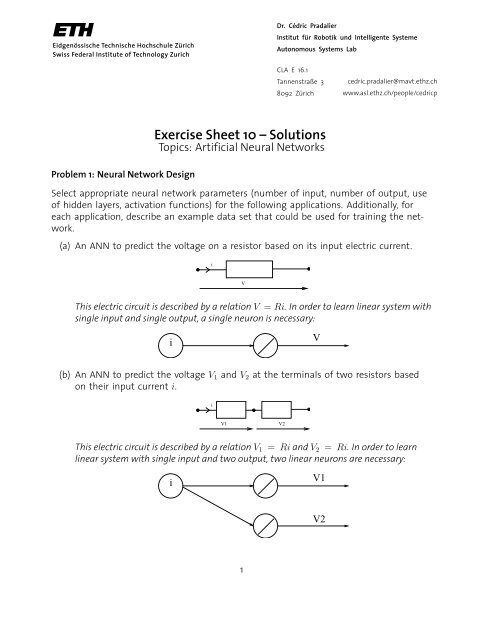 Exercise Sheet 10 â Solutions - Autonomous Systems Lab