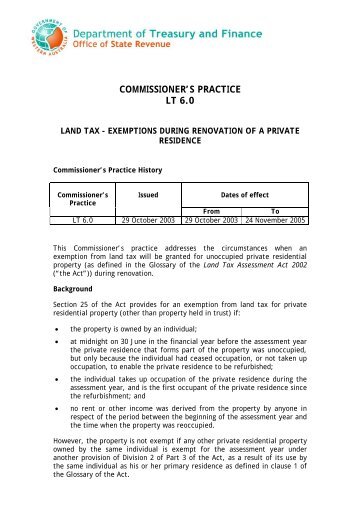 Land Tax - Exemptions During Renovation of a Private Residence