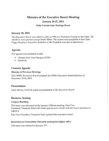 Minutes of the Executive Board Meeting - OPSEU
