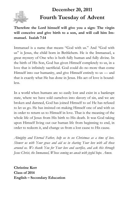 Immaculata University Advent Reflection Booklet
