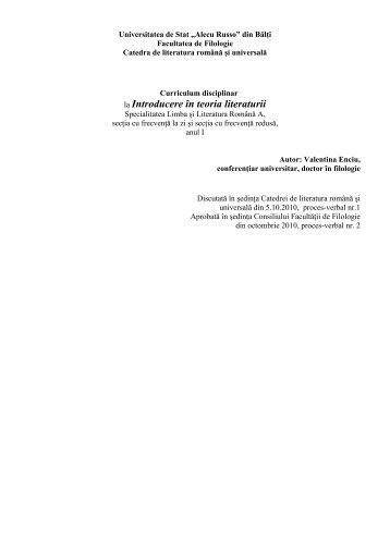la Introducere Ã®n teoria literaturii - Biblioteca ÅtiinÅ£ificÄ a UniversitÄÅ£ii ...