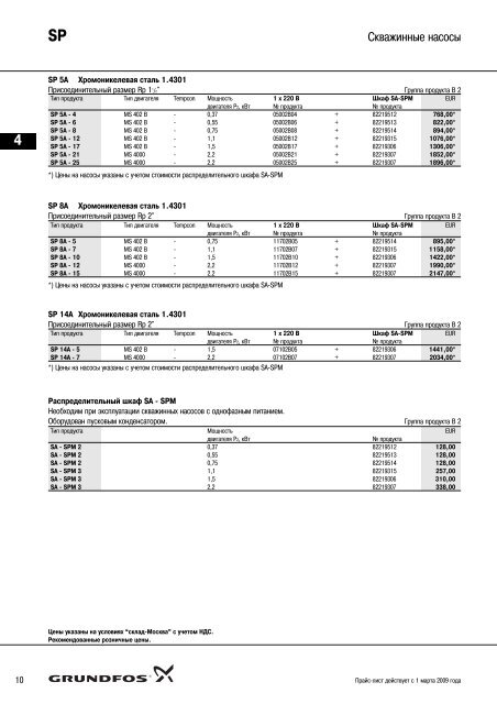 ÐÐ¾Ð²ÑÐ¹ Ð¿ÑÐ°Ð¹Ñ-Ð»Ð¸ÑÑ 2009 Ð½Ð° Ð½Ð°ÑÐ¾ÑÑ Grundfos