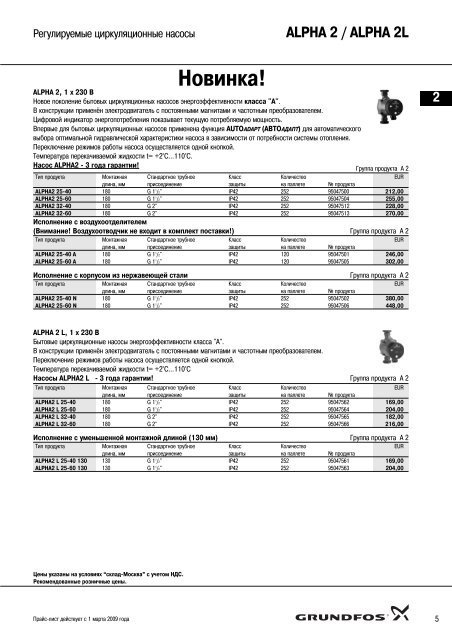 ÐÐ¾Ð²ÑÐ¹ Ð¿ÑÐ°Ð¹Ñ-Ð»Ð¸ÑÑ 2009 Ð½Ð° Ð½Ð°ÑÐ¾ÑÑ Grundfos