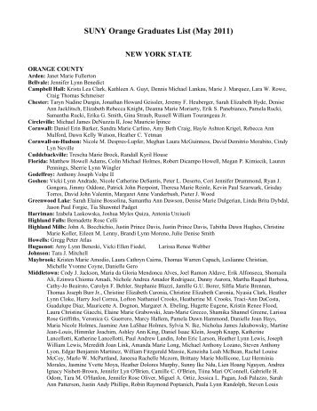 SUNY Orange Graduates List (May 2011)