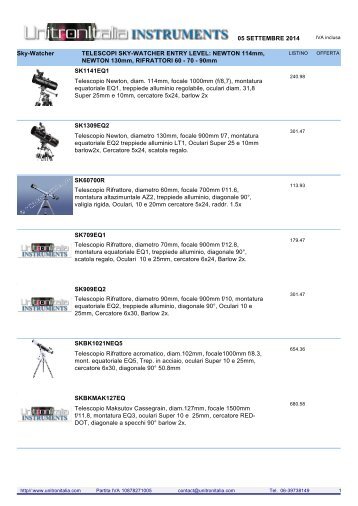 21 GIUGNO 2013 Sky-Watcher TELESCOPI SKY ... - Unitron Italia