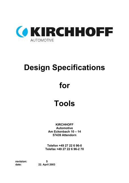 Design Specifications for Tools - KIRCHHOFF Automotive