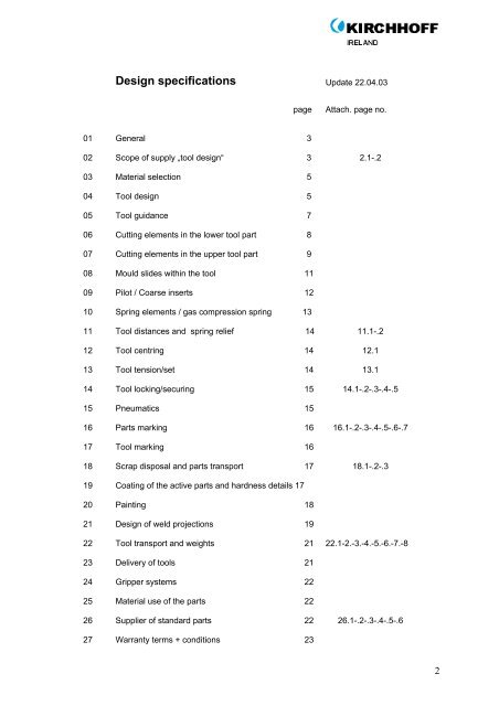 Design Specifications for Tools - KIRCHHOFF Automotive