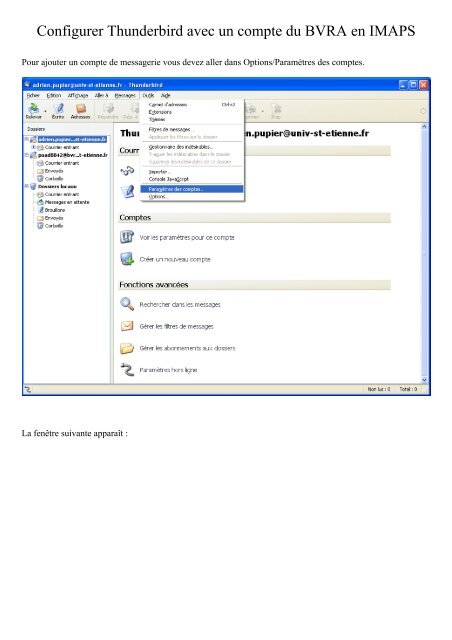 Configurer Thunderbird avec un compte du BVRA en IMAPS (.pdf)